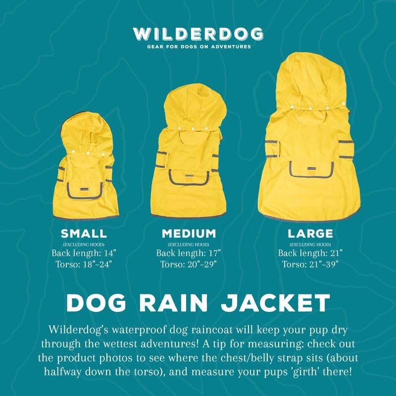 Wilderdog Dog Jacket Waterproof Raincoat with Breathable Interior, Removable Hood, Torso Strap, Secure Closures, Back Pocket and Two Hanging Loops, Foldable into Back Pocket Medium Green - PawsPlanet Australia