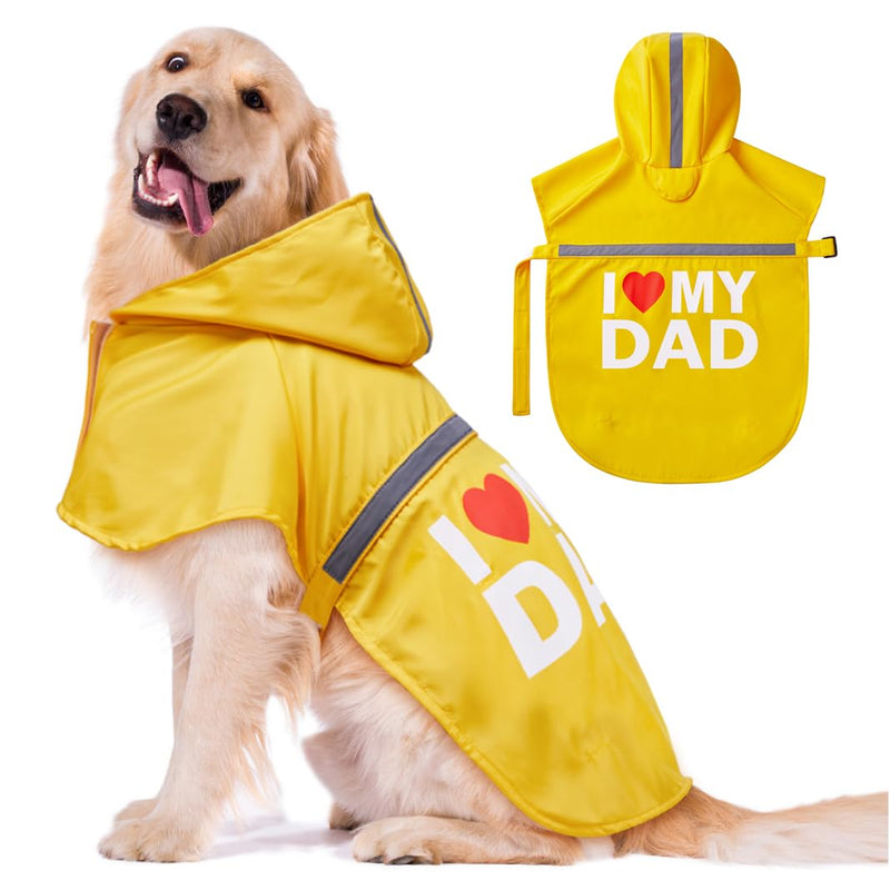 GreenJoy Dog Raincoat with Cute Print - Waterproof Dog Rain Jacket with Reflective Strips and Leash Hole,Adjustable Dog Rain Coat for Small,Medium and Large Dogs(Yellow (I Love My Dad), XX-Large) Yellow (I Love My Dad) - PawsPlanet Australia