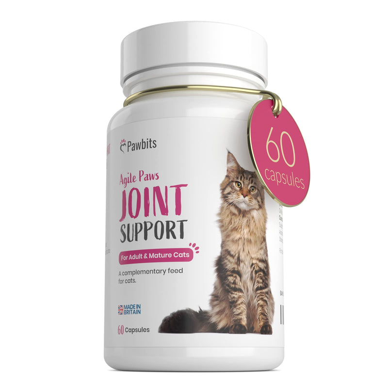 60 Pawbits Joint Support for Cats Tablets for Stiff & Mature Adult Cats Anti-Inflammatory Relief Supplements, Green Lipped Mussel, Glucosamine & Hyaluronic Acid Sprinkle Capsules (60) 60 Tablets - PawsPlanet Australia