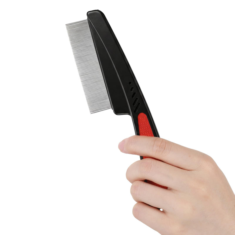 2 Pcs Flea Brush for Cat Dogs, Removal Flea and Tick Comb, Fine Tooth Stainless Cleaning Massage Brush for Dog Cat (Red)