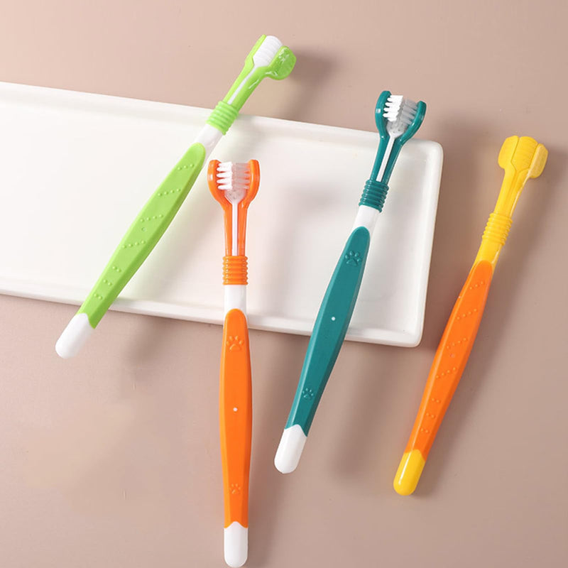 Pack of 4 Dog Toothbrush, Pet Toothbrush, Toothbrushes for Dogs, Dental Care for Cat, Triple Head Dog Toothbrushes, Oral Hygiene for Pets, Deep Cleaning Set for the Oral Cavity