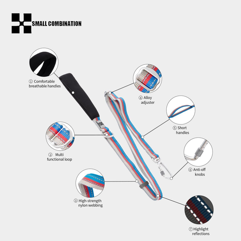 Reflective Dog Leash | Heavy-Duty Nylon Webbing & Aircraft Alloy Hooks | Adjustable (117-177cm) with Padded Handle | Yellow/Black/Blue/Aqua/Orange/Red (C/Blue, L/2.5CM) C/Blue - PawsPlanet Australia