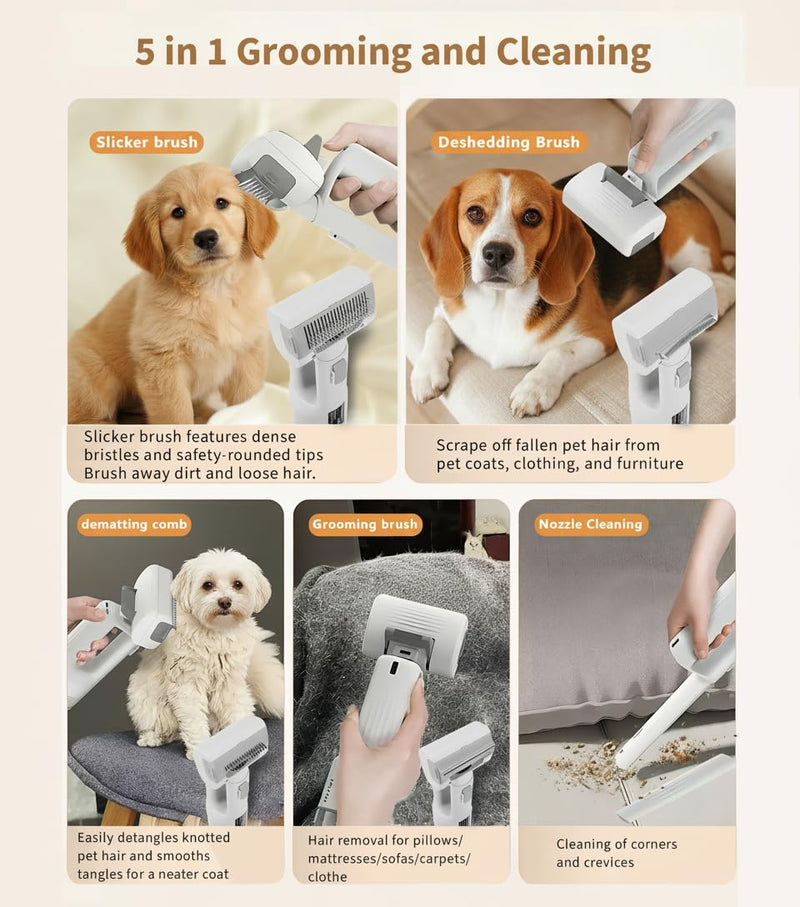 [2026 Version]Dog Vacuum for Shedding Grooming- 5 in 1 Cleaning Slicker Brush for Dogs & Cats Deshedding Vacuum Brush with 5 Pet Grooming Tools for Shedding Pet Hair, Home Cleaning Grooming Supplies - PawsPlanet Australia