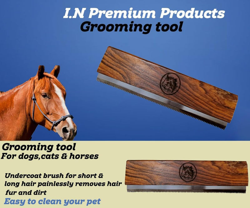 Original Deshedding Grooming Tools for Horse, Cats & Dogs Easy Ergonomic Wooden Handle Professional Brush Grooming Tool, Remove painlessly 95 Percent of Lose Hair Fur & Dirt (8 inch) 8 Inch - PawsPlanet Australia