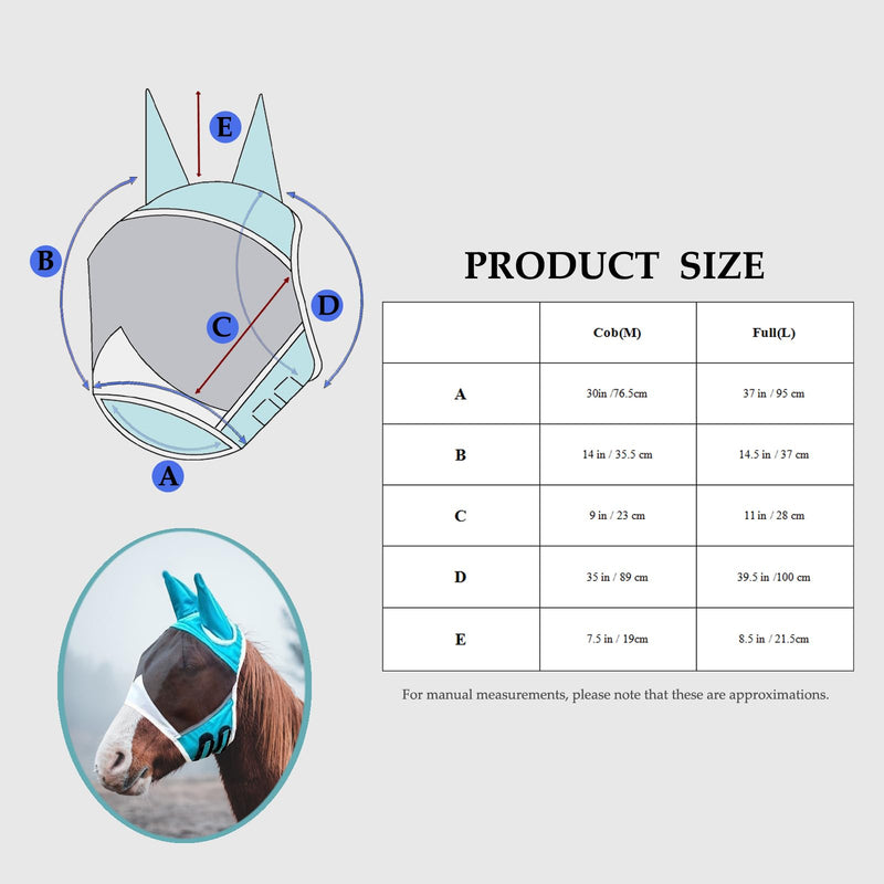 Fly Masks for Horses with Ears Fly Masks for Draft Horse Mask Fly No Nose(Light Blue, L) light blue - PawsPlanet Australia
