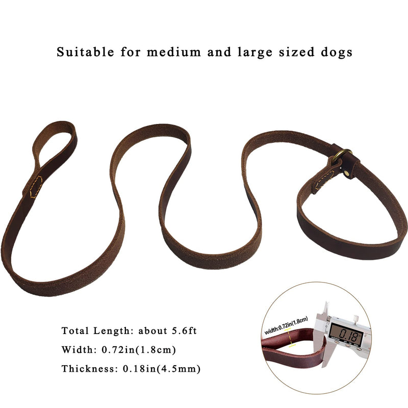 LWBMG 5.6ft Leather Dog Leash, Real Leather Slip Lead, Soft Adjustable Dog Training Leash for Small to Large Dogs, Brown 6ft x 3/4'' - PawsPlanet Australia