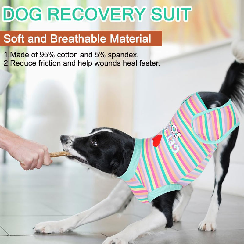 Get-Well-Soon Dog Surgery Recovery Suit - Soft Breathable Dog Onesie Post Spay,Neuter,E-Collar & Cone Alternative Dog Bodysuit for Small, Medium, Large Dogs (Green Stripes, XL) Green Stripes
