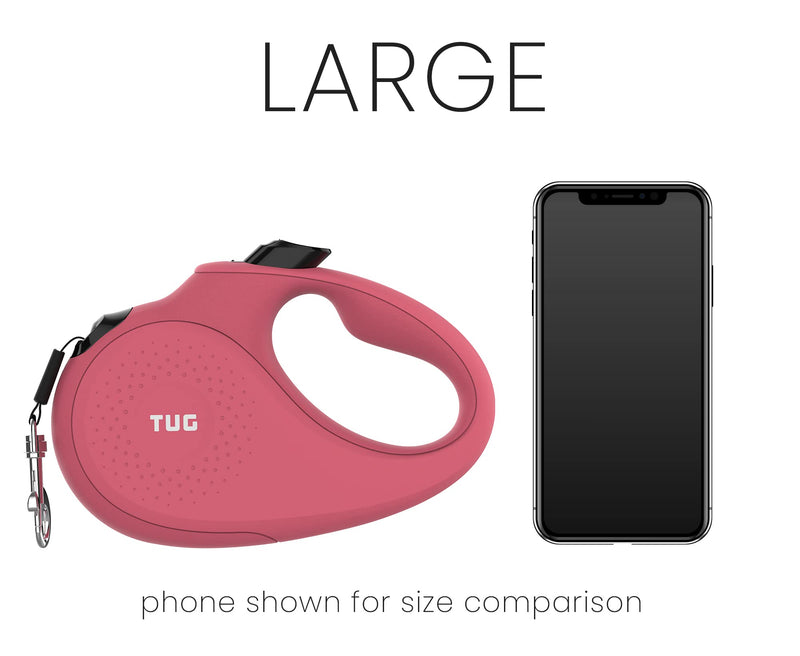 TUG Monochrome 360° Tangle-Free Retractable Dog Leash | 16 ft Strong Nylon Tape (Large, Pink) Large, 16 ft