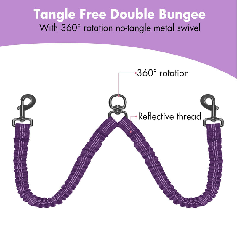 BAOBOTE Double Dog Leash,Dual Dog Leash with Shock Absorbing Bungee Reflective for Two Dogs 360 Swivel No Tangle (Purple) Purple - PawsPlanet Australia