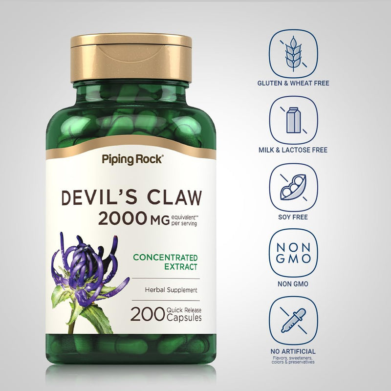Piping Rock Devils Claw | 200 Capsules | Herbal Supplement | Concentrated Extract | Non-GMO, Gluten Free