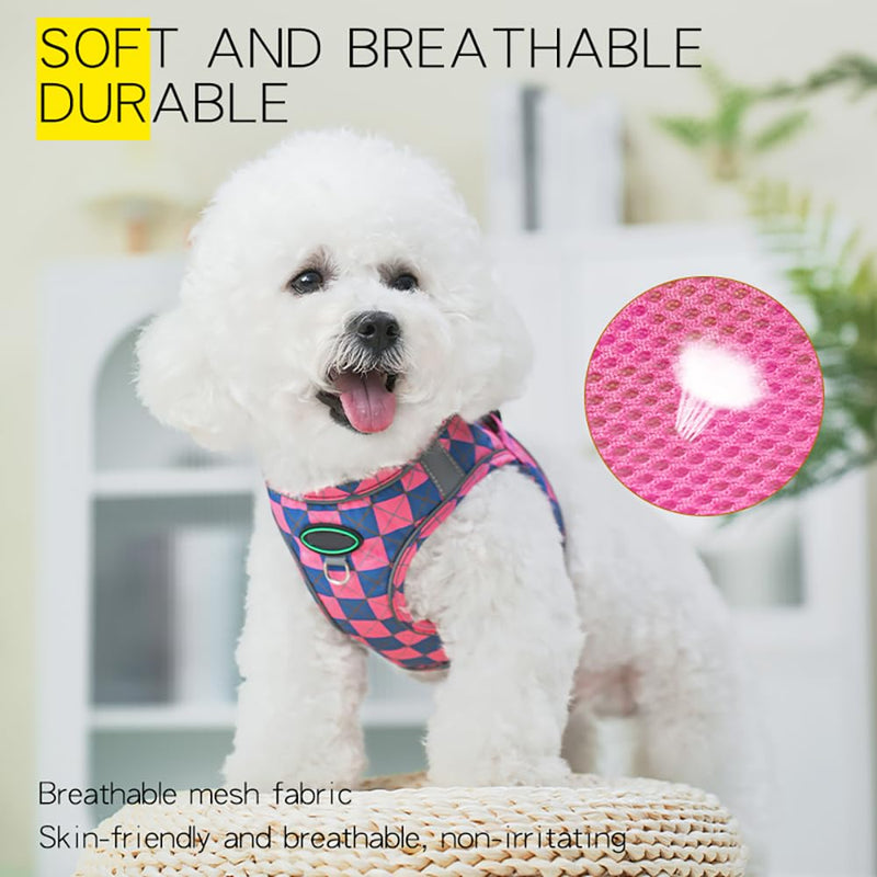 Step in Dog Harness and Leash Set, Plaid Adjustable Easy Walk Puppy Harnesses, Soft Mesh Pet Vest Harness Small Size Dog Adjustable No Pull Dog Harness for Small Medium Dogs(Yellow Purple, M) Yellow purple - PawsPlanet Australia
