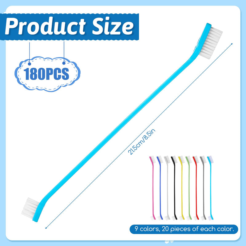 180 Pcs Dog Toothbrush Bulk, Dual Headed Dental Brushes, Long Handle Pet Tooth Brush, Puppy Tooth Brushing Kit for Small to Large Dogs, Cats, and Most Pets, Oral Care Supplies, 9 Colors
