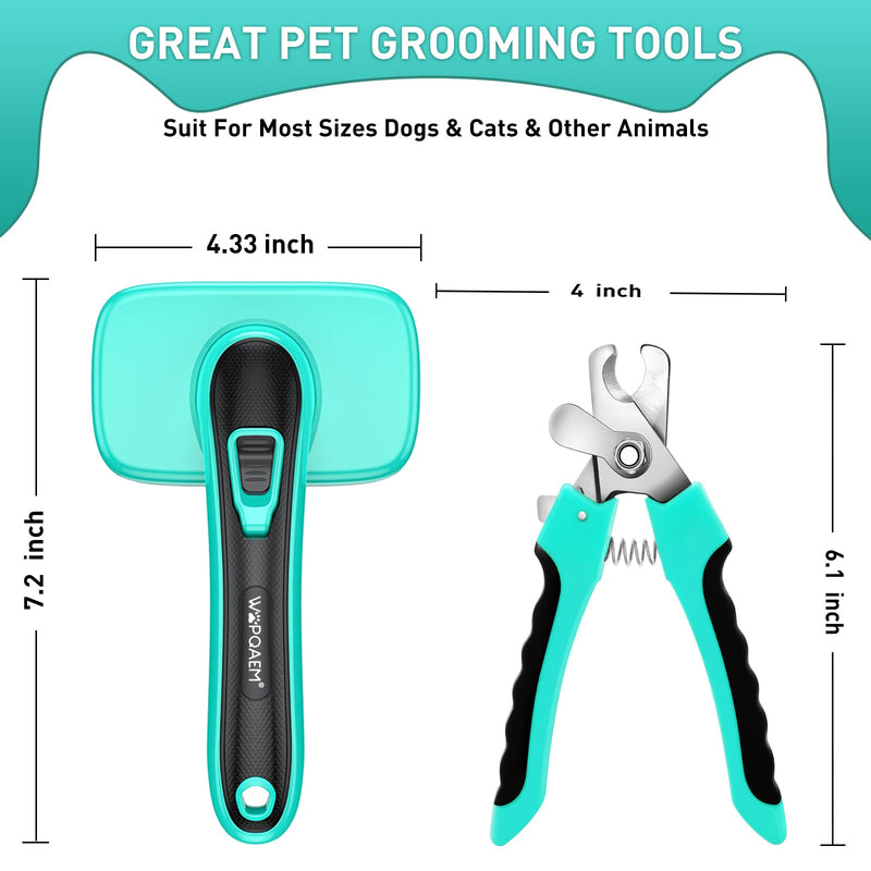2 Pcs Self Cleaning Slicker Brush & Nail Clippers for Dog and Cats,Shedding Long and Short Haired Pets,Skin Friendly Deshedding Grooming Tool Green-2