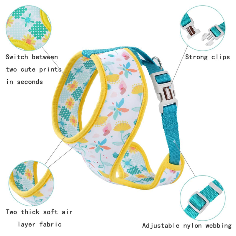 Reversible Prints Dog Harness Pet Harnesses for Extra Small Medium Large Dogs Soft Breathable Adjustable Puppy Vest for Easy Walking (Blue, Medium) Blue - PawsPlanet Australia