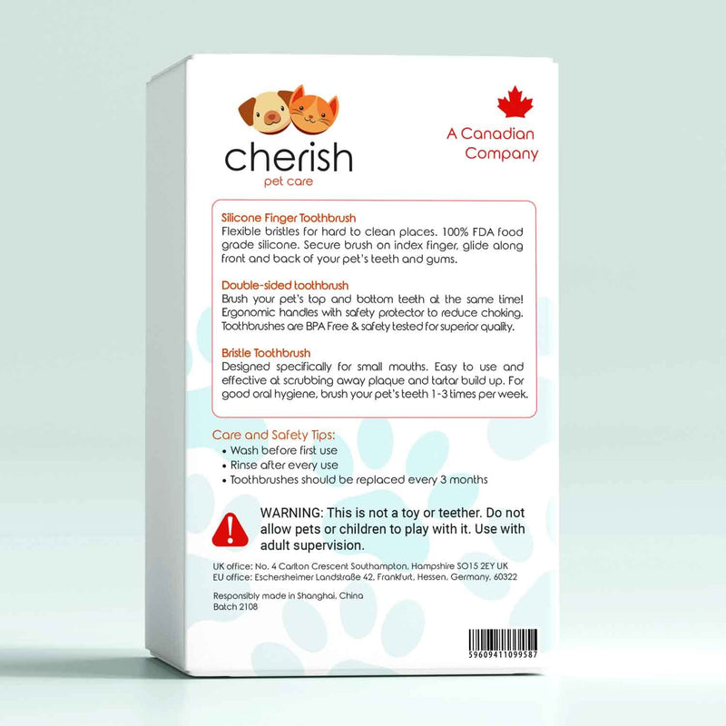 Cherish Pet Care Dog Tooth Brushing Kit (3pcs) - Dog Finger Toothbrush, Double-Sided Toothbrush, Small Dog Toothbrush, Dog Teeth Cleaning, Puppy Tooth Brushing Kit, Small Dog Tooth Brushing Kit - PawsPlanet Australia