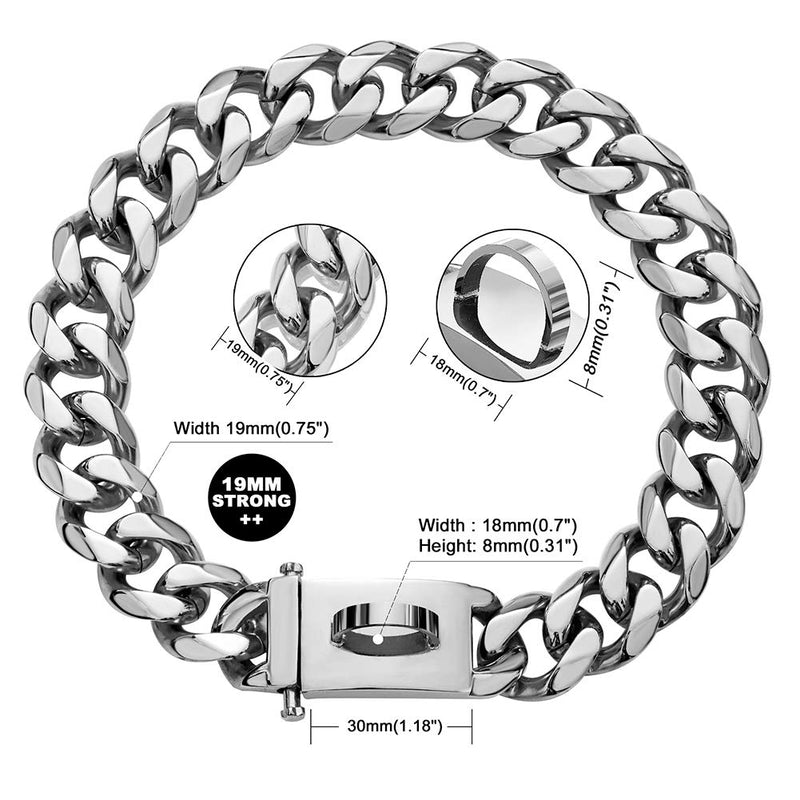 Dog Chain Collar Walking Metal Collar with Design Secure Buckle Cuban Link Strong Heavy Duty Chew Proof for Large Dogs(19MM, 22") 22 Inch - PawsPlanet Australia