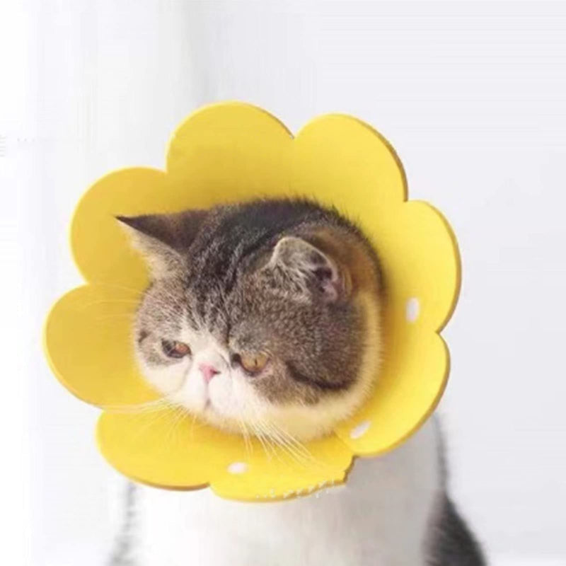 Zerodis Cat Recovery Collar, Cat Cone, Elizabethan Cat Collar, 3 Pieces, with Snap Closure, Soft Felt, Cute Sunflower Shape, Anti-Licking After Surgery (S) S