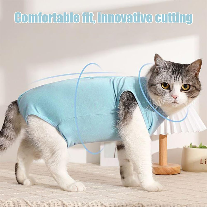 Pack of 2 Cat Bodysuit After Surgery, Cat Onesie After Surgery, Breathable, Soft Anti-Licking Bodysuit for Cats, Recovery Clothing After Sterilisation for Operations, Abdominal Wounds, Skin Diseases Blue and pink S