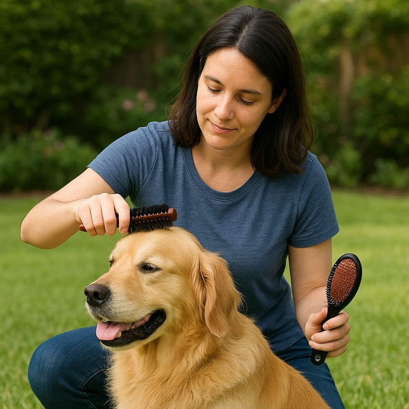 Professional Pet Grooming Brush, 2-in-1 Pin and Bristle Combo, Anti-Slip Handle, for All Coat Types (BROWN COLOR) BROWN COLOR - PawsPlanet Australia