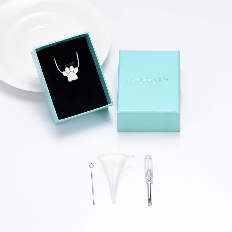 zeqingjw Pet Cremation Jewelry for Ashes Pendant Paw Print Pet Heart Urn Necklace Memorial Keepsake Jewelry for Pet/Dog's/Cat's Ashes Paw-Silver