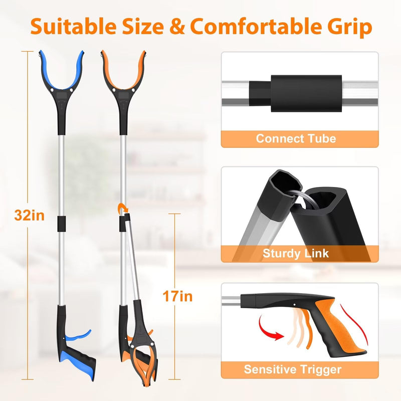 32" Grabber Reacher Tool, 2-Pack Foldable Reacher Grabber Pickup Tool with 360° Rotating Jaw & Magnet, Trash Picker Upper Grabber, Lightweight Grabbers for Seniors Heavy Duty 32-inch - PawsPlanet Australia