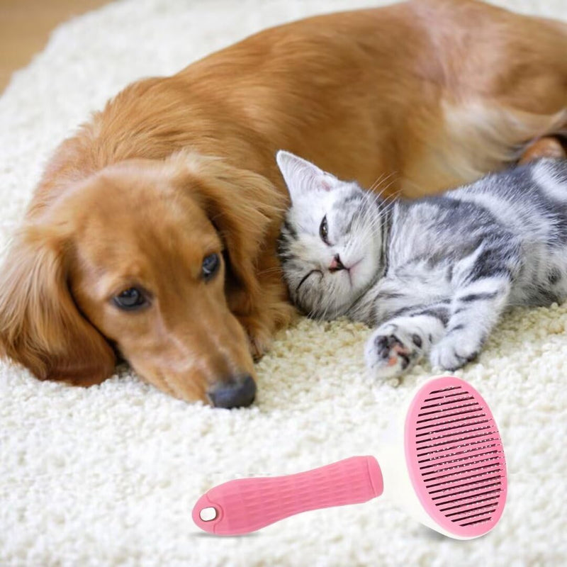 Generic Pet Comb Dogs Cats Hair Removal Brush One-click Auto Grooming Tools Puppy Comb Kitten Brush Pet Long or Short Hair Self Cleaning Accessories Pet Massage Tool Removes Tangles & Loose Fur(Pink) pink - PawsPlanet Australia