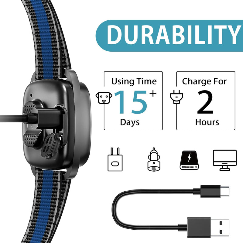 Bark Collar for Small Dogs,No Shock Anti Bark Collar with 3 Adjustable Modes Beep&Vibration,Barking Collar with 6 Adjustable Sensitivity Rechargeable Smart Training Collar (Blue) Blue - PawsPlanet Australia