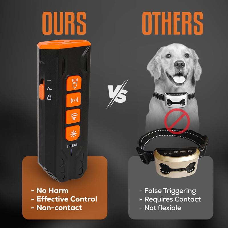 NEEDIT Dog Bark Deterrent Device to Stop Own or Neighbor’s Dog Barking, Biting & Fighting with Long Range – Rechargeable Ultrasonic Portable Anti Barking Device with 3X Sonic Emitters & Flash (Black) Black - PawsPlanet Australia