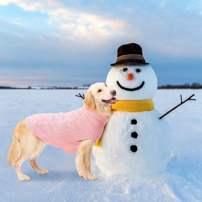 Mihachi Turtleneck Dog Sweater - Winter Coat Apparel Classic Cable Knit Clothes with Leash Hole for Cold Weather, Ideal Gift for Pet in New Year Large Flesh pink - PawsPlanet Australia