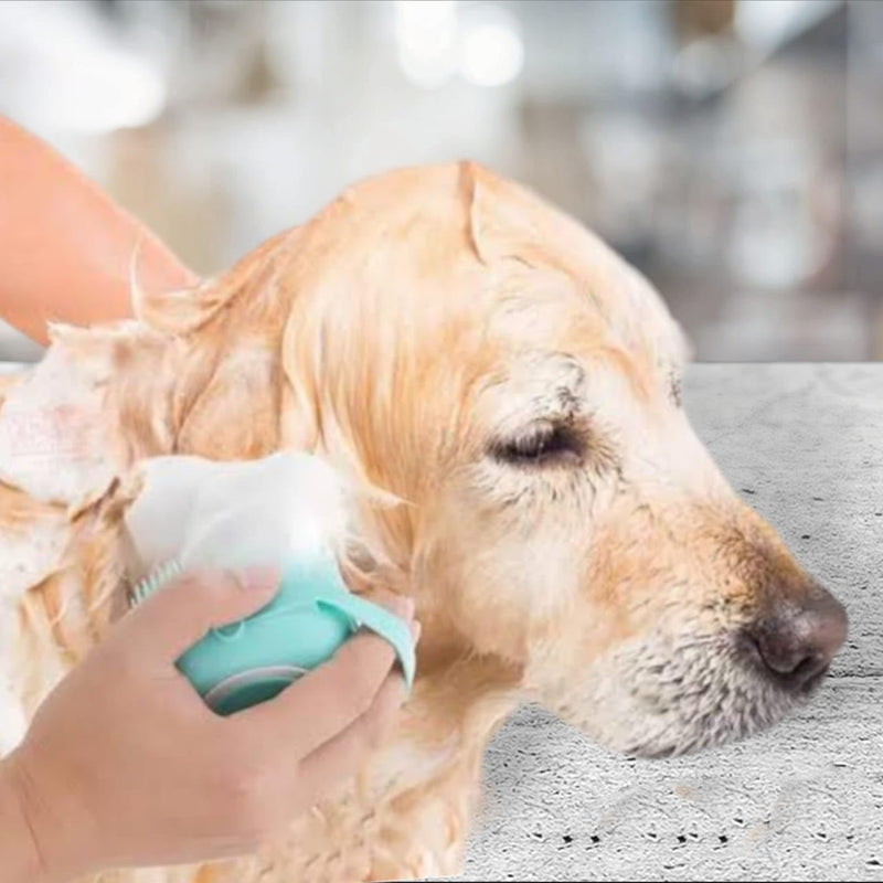 New 2024 Pet grooming Bath Brush, Scrubber Shampoo Dispenser, Shower Brush for Washing Short and Long Hair Dogs and Cats Pet Bath Massage Brush (Yellow) Yellow - PawsPlanet Australia