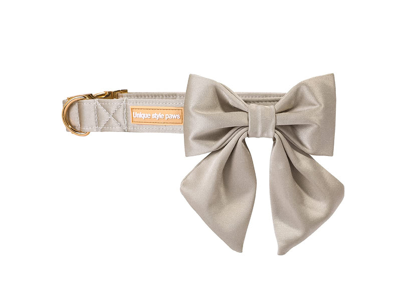 Unique Style Paws Silk Champagne Color Adjustable Durable Collar with Bow Wedding Bow Tie for Large Dogs L