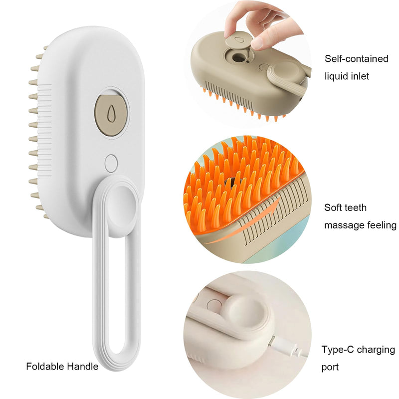 Cat Grooming Brush, 3 In1 Pet Spray Hair Comb Silicone Massage Brush Rechargeable Steam Comb Foldable Handle Spray Steam Brush Sheds Loose Hair Removing Pet Hair Tangled Cleaning Comb for Cats Dogs Coffee - PawsPlanet Australia