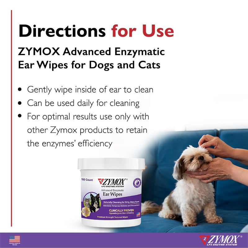 Zymox Enzymatic Ear Solution for Dogs and Cats, Ear Wipes, & Ear Cleanser - Product Bundle - for Dirty, Waxy, Smelly Ears and to Soothe Ear Infections - PawsPlanet Australia