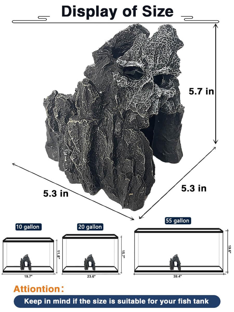 Aquarium Mountain View Stone Ornament - Aquarium Skull Rock Decor Cave for Fish Tank,Aquarium Decorations Small,Small Aquarium Decoration for Fish Tank - 5.7 Inches High - PawsPlanet Australia