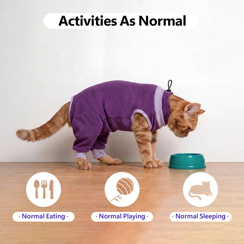 BRKURLEG Cat Recovery Suit with Hind Legs, Breathable Post Spay Onesie for Female Cats & Kittens, Anti-Licking Abdominal & Hind Leg Wound Protector, Cone Alternative, Purple XL X-Large