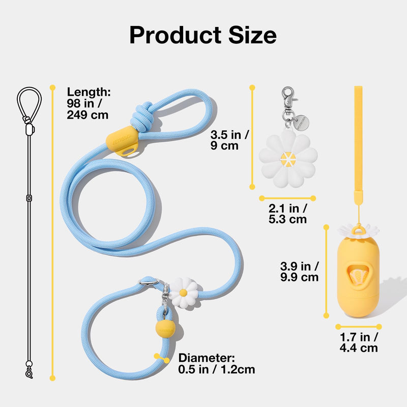 VETRESKA Hands-Free Dog Leash, 8FT Adjustable Rope Leash for Medium Large Dogs, Waist/Crossbody Slip Lead Leashes for Walking, No Pull Dog Leashes with Bag Dispenser, Clip, 3 in 1 Walk Kit (Daisy) Daisy Blue - PawsPlanet Australia