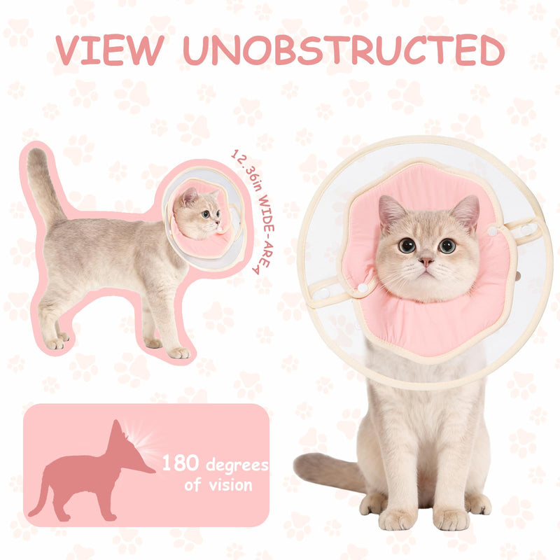 Soft Adjustable Cat Recovery Collar, Lightweight Waterproof Elizabethan Cone for Cats – Comfortable Protective Collar to Prevent Licking After Surgery, Grooming & Skin Care (Pink, L) Pink