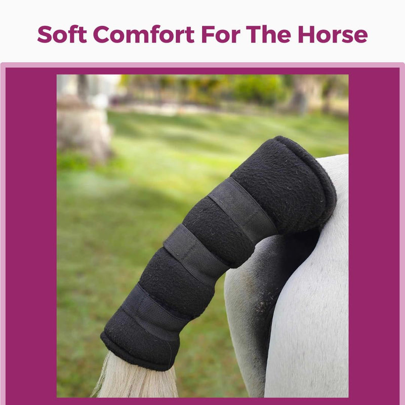 Premium Horse Tail Wrap Protector - Soft Padded Fleece with Adjustable Non-Slip Tabs for Horses - Durable Tail Guard for Travel, Show and Stable Use. Black - PawsPlanet Australia