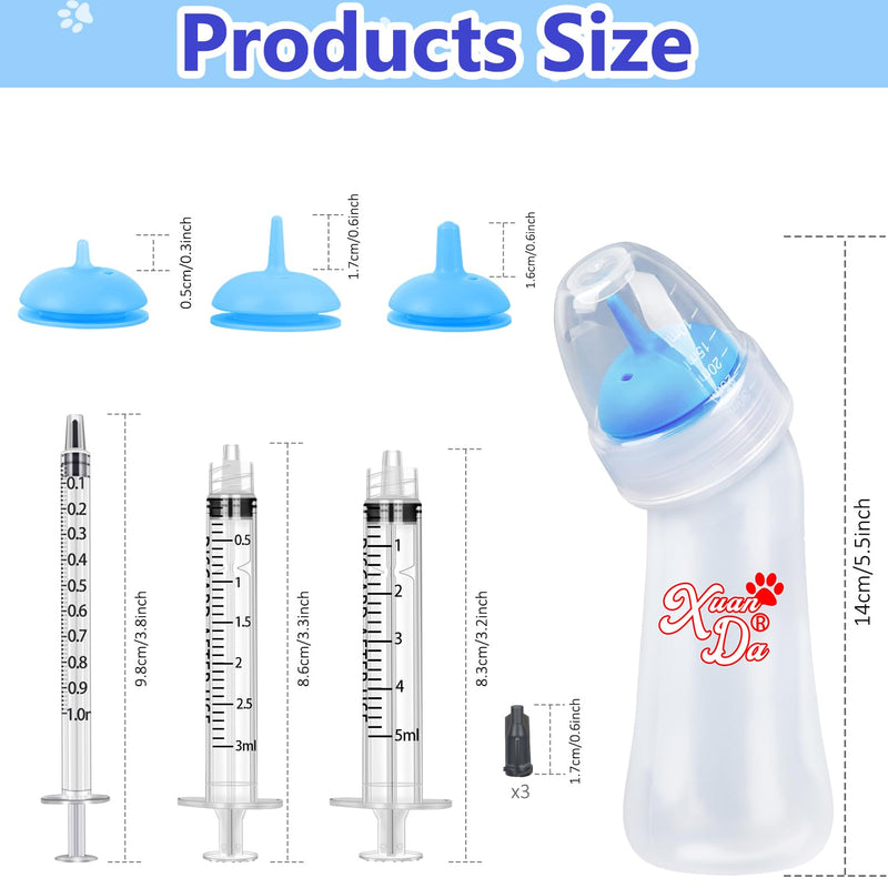 Pet Feeding Bottle and Syringes, 3 Sizes Nipples with Ventilation Valve Resistant Tearing Perfect for Puppies, Kittens, Small Wildlife (Blue) Blue - PawsPlanet Australia
