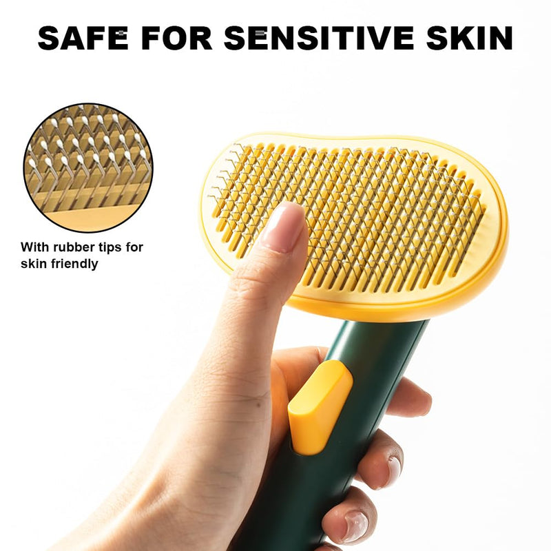 Dog Brush with Release Button, Mango Cat Brush for Long or Short Haired Cats Dogs Rabbits, Skin Friendly Deshedding Grooming Tool for Gently Removes Loose Fur Undercoat Green Mango - PawsPlanet Australia