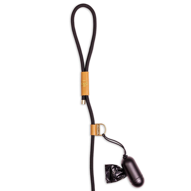 Remy+Roo Manhattan Black Heavy Duty Dog Leash - 5 ft, Custom Waste Bag Ring, Double Stitched Leather, Lobster Clasp, Brass Finish - Suitable for Large, Medium & Small Dogs - PawsPlanet Australia