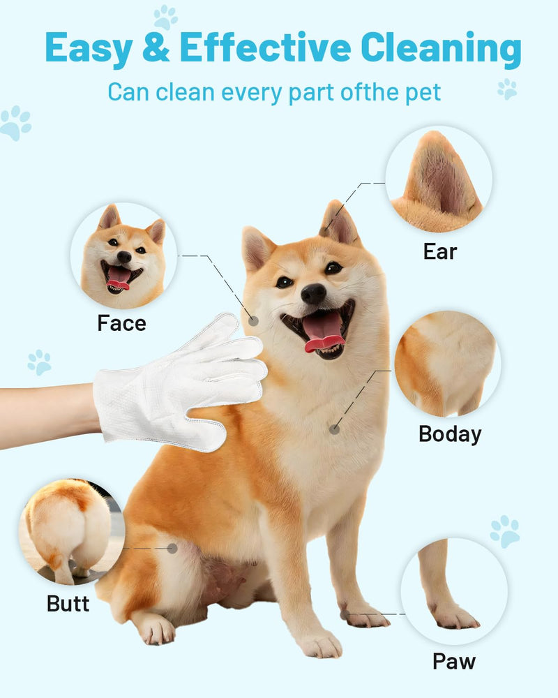 Pet Cleaning and Deodorizing Bathing Disposable Grooming Glove Wipes for Dogs and Cats, Extra Thick Nourish Fur No-Rinse Grooming Wipes for Daily Care and Travel, Hypoallergenic, Unscented, 6PCS/Pack - PawsPlanet Australia