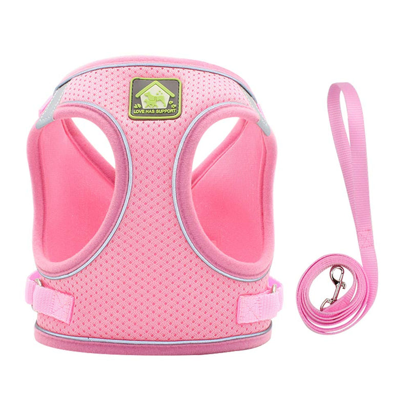 FEimaX Dog Harness and Leash Set, No-Pull Breathable Soft Mesh Puppy Vest Harness Reflective Adjustable Pet Harnesses for Small Medium Dogs and Cats - Outdoor Easy Control for Walking S (Chest 11.8-13.3'') Pink - PawsPlanet Australia