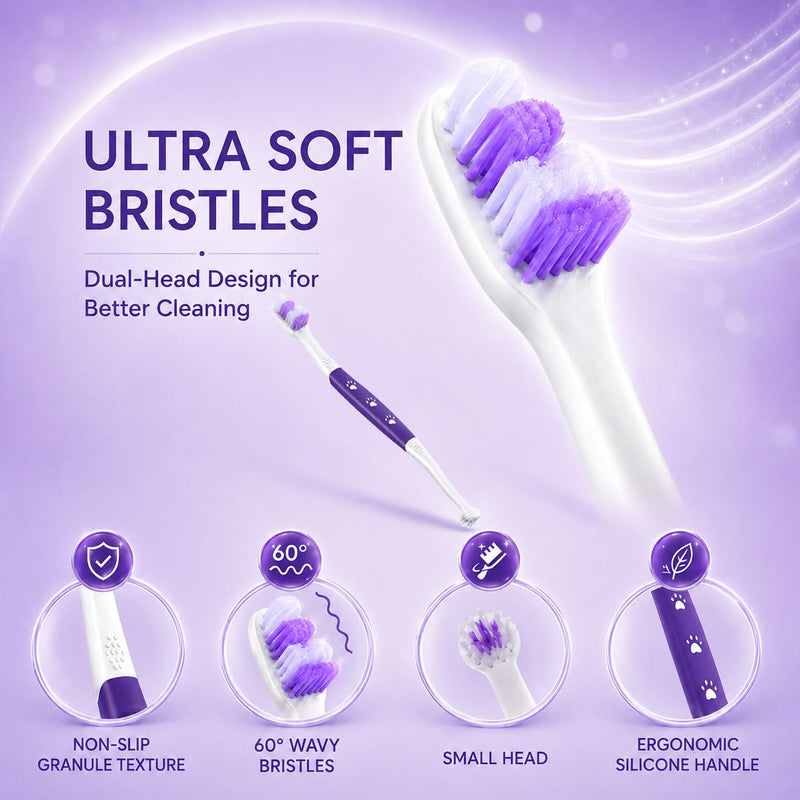 Premium Dog Oral Care Kit + Dog Toothbrush – Newly Upgraded Dual-Head Design