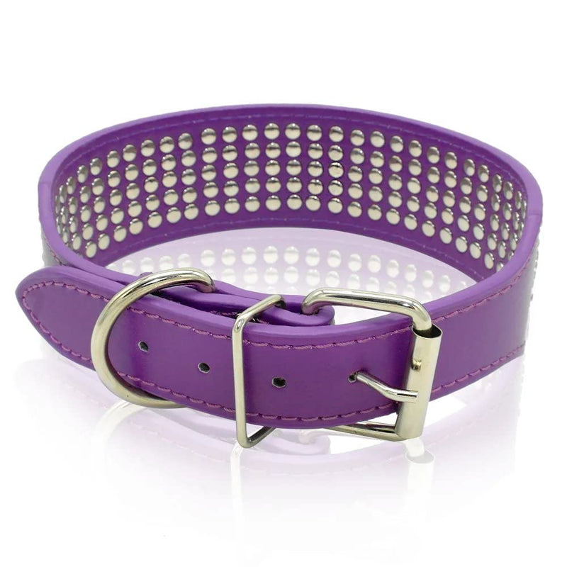 Rhinestones Dog Collars - 2 Inch Wide & 5 Rows Full Sparkly Crystal Diamonds Studded PU Leather - Beautiful Bling Pet Appearance for Medium & Large Dogs,19-22" Purple Neck 19-22",Fit 65-85lbs