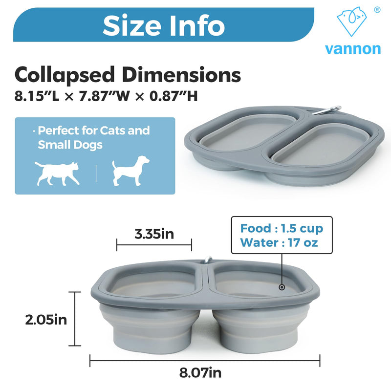 Collapsible Dog Bowls 2 in 1 Portable Dog Bowls Dog Travel Water Food Bowls with Carabiner, Perfect for Small Dogs and Cats, Compact and Lightweight, BPA Free, Grey - PawsPlanet Australia