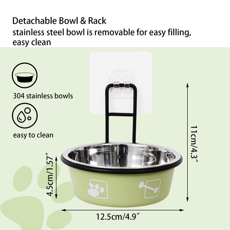 4PCS Multi-Color Raised Pet Bowls, Wall Mounted Elevated Food and Water Bowls, Stainless Steel Hanging Pet Feeding Bowls with Stand, Nonslip Red+Green+Grey+Blue Stainless Steel Bowls