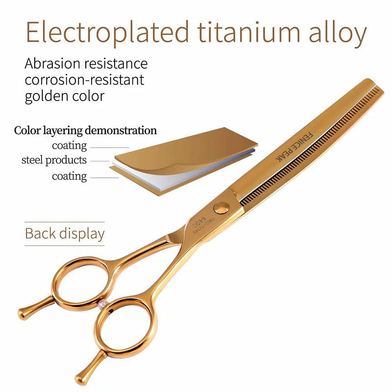 Fenice Peak Professional Dog Grooming Scissors Pet Curved Thinning Shears 7.0'' Extremely Sharp Blades 440C Steel Thinning Scissors Durable Smooth Motion & Fine Cut for Dogs and Cats(Gold) Gold - PawsPlanet Australia