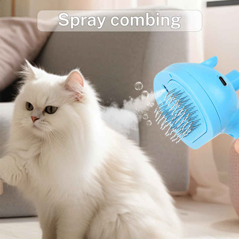 5-in-1 Pet Steam Brush for Cats & Dogs – Grooming, Shedding, Massage & One-Touch Clean for Short & Long Hair Pets – Electric Cat Brush with Comb & Steam (Blue) bule - PawsPlanet Australia