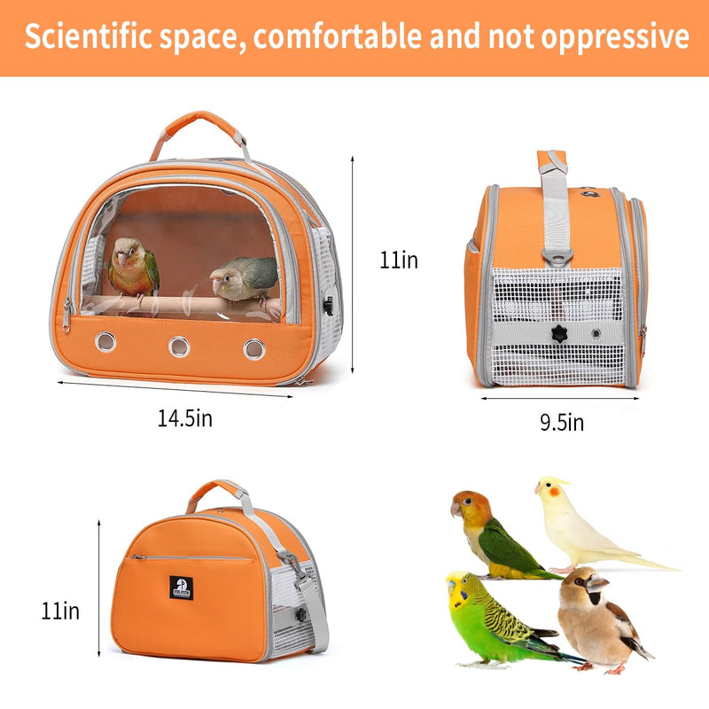 Bird Carrier,Bird Cage Parakeet Parrot Budgie Carrier Backpack for Small Birds, Travel Bird Cages with Perch, Transparent Ventilation Cockatiels, Lightweight Pet Carrier for Outdoor Use(Orange) Orange - PawsPlanet Australia
